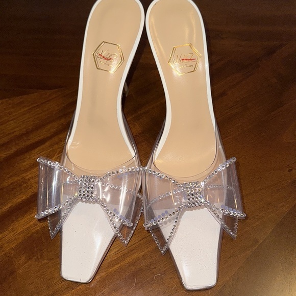 NWT‼️ NALEBE Dimante Mule in PVC Crystal Bow clear heels! Exquisite! - Picture 12 of 15